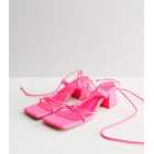 Public Desire Bright Pink Tie Strappy Mid Block Heel Sandals