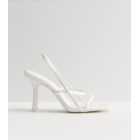 Public Desire White Strappy Flared Stiletto Heel Sandals