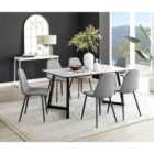 Furniture Box Carson White Marble Effect Dining Table and 6 Grey Corona Black Leg Chairs