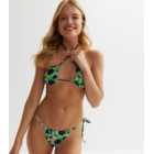 ONLY Green Leopard Print Tie Side Bikini Bottoms