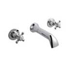 Hudson Reed White Topaz With Crosshead & Domed Collar Wall Mounted Bath Spout & Stop Taps - Chrome / White