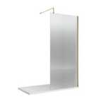 Hudson Reed 1000mm Fluted Wetroom Screen With Support Bar - Brushed Brass