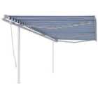 vidaXL Manual Retractable Awning With Posts 6X3.5 M Blue And White