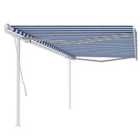 vidaXL Manual Retractable Awning With Posts 5X3.5 M Blue And White
