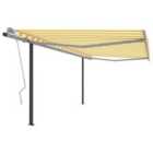 vidaXL Manual Retractable Awning With Posts 4.5X3.5 M Yellow & White