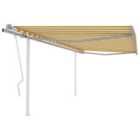 vidaXL Manual Retractable Awning With Posts 4.5X3.5 M Yellow And White