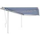 vidaXL Manual Retractable Awning With Posts 4.5X3.5 M Blue And White