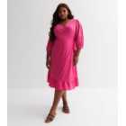 ONLY Curves Mid Pink Puff Sleeve Midi Wrap Dress