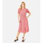 Mela Pink Floral Ruched Short Sleeve Midi Dress