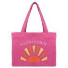 South Beach Bright Pink Towel Embroidered Beach Bag