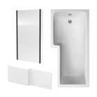 Square L Shape Shower Bath Bundle with Left Hand Tub, Fixed Screen with Fixed Return & Front Panel -1700mm - Black - Balterley