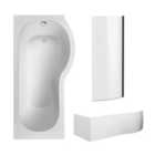 P Shape Shower Bath Bundle with Right Hand Tub, Screen & Front Panel - 1700mm - White/Black - Balterley
