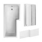 Square L Shape Shower Bath Bundle with Right Hand Tub, Double Hinged Screen, Return & Front Panel - 1700mm - Chrome - Balterley