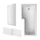 Square L Shape Shower Bath Bundle with Left Hand Tub, Hinged Screen & Front Panel - 1700mm - Chrome - Balterley
