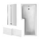 Square L Shape Shower Bath Bundle with Left Hand Tub, Fixed Screen with Hinge & Front Panel - 1700mm - Chrome - Balterley