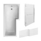 Square L Shape Shower Bath Bundle with Right Hand Tub, Fixed Screen with Hinged Return & Front Panel - 1700mm - Chrome - Balterley