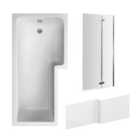 Square L Shape Shower Bath Bundle with Right Hand Tub, Fixed Screen with Hinge & Front Panel - 1700mm - Chrome - Balterley