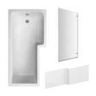 Square L Shape Shower Bath Bundle with Right Hand Tub, Hinged Screen & Front Panel - 1700mm - Chrome - Balterley