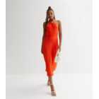 Orange Twist Front Halter Midi Dress