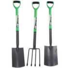 Garden Fork, Digging Spade and Border Spade Carbon Steel Blades 3pc Gardening