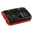 Einhell Power X-Change 3A Twin Charger - Fast Charge 2 Batteries At Once - Compatible With All 18V Power X-Change Batteries
