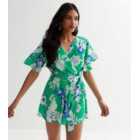 Cameo Rose Green Floral Belted Playsuit