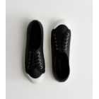 Black Leather-Look Lace Front Trainers