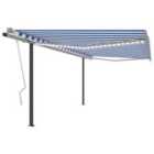 vidaXL Manual Retractable Awning With Led 4.5X3.5 M Blue And White