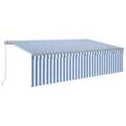 vidaXL Manual Retractable Awning With Blind&led 5X3M Blue & White