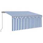vidaXL Manual Retractable Awning With Blind&led 3X2.5M Blue & White