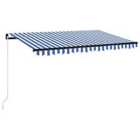 vidaXL Manual Retractable Awning With Led 400X350cm Blue And White