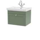 Nuie Classique 600mm Wall Hung 1-drawer Unit & Basin 1 Tap Hole - Satin Green