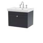 Nuie Classique 600mm Wall Hung 1-drawer Unit & Basin 3 Tap Holes - Satin Anthracite