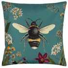 Wylder Nature Midnight Garden Bee Outdoor Polyester Filled Cushion Teal