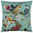 Wylder Nature Midnight Garden Birds Outdoor Polyester Filled Cushion Aqua
