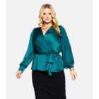 City Chic Curves Green Satin Wrap Top
