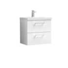 Nuie Arno 600mm Wall Hung 2 Drawer Vanity & Mid-Edge Basin Gloss White
