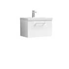 Nuie Arno 600mm Wall Hung 1 Drawer Vanity & Mid-Edge Basin Gloss White