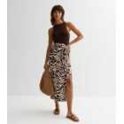 Brown Zebra Print Sarong Midi Skirt