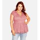 City Chic Curves Pink Lace Peplum Top