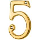 Polished Brass Door Number 5 75mm Height 4mm Depth House Numeral Plaque