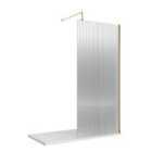 Hudson Reed 900mm Fluted Wetroom Screen With Support Bar - Brushed Brass