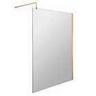 Hudson Reed 1400mm Wetroom Screen With Brass Support Bar - Brushed Brass