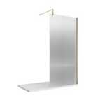 Nuie 800mm Fluted Wetroom Screen w/Support Bar Brushed Brass