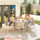 Nova Milano 6 Rectangular Outdoor Dining Set With Firepit - White