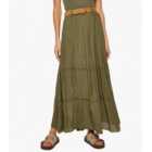 Apricot Olive Tiered Maxi Skirt
