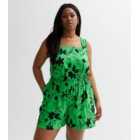 Curves Green Floral Jersey Playsuit
