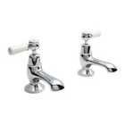 Hudson Reed White Topaz With Lever & Domed Collar Bath Taps - Chrome / White