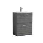 Nuie Arno 600mm Floor Standing 2 Drawer Vanity & Curved Basin Anthracite