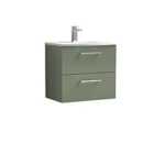 Nuie Arno 600mm Wall Hung 2 Drawer Vanity & Curved Basin Satin Green